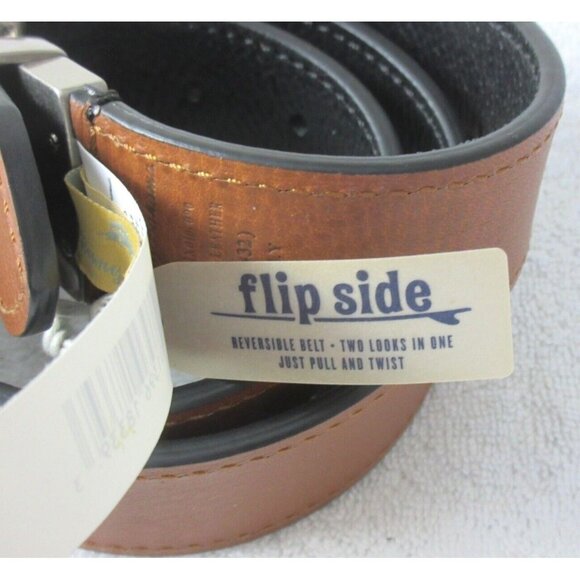 Tommy Bahama Men's Flipside Reversible Leather Belt Black Tan Marlin Buckle NWT - Picture 7 of 8